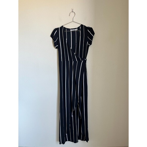 FAITHFULL THE BRAND Lulu Maxi Wrap Dress in Black Sarahs Stripe Size SMALL - Picture 1 of 6